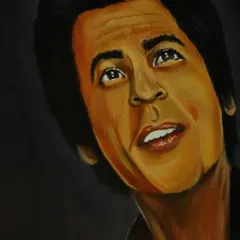 A classic portrait of SRK, capturing his hopeful and iconic upward gaze. I used acrylics on canvas to create this tribute to the King of Bollywood.