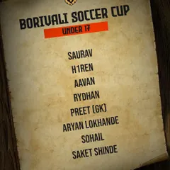 The official squad list for our Under 17 team participating in the Borivali Soccer Cup, an external local tournament.