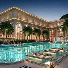 Our designs extend to creating luxurious, atmospheric environments. This night view of the poolside at Casagrand Sun City highlights how we use lighting and classical architecture to craft spaces of serene sophistication and timeless elegance.