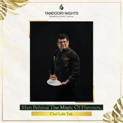 The man behind the magic of flavors, Chef Lalit Tuli. Here he is presenting one of his culinary creations, embodying the blend of tradition and innovation that defines Tandoori Nights.