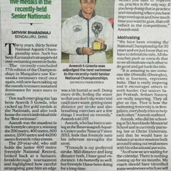 A Deccan Herald article on Aneesh S Gowda being adjudged the best swimmer at the Senior Nationals.