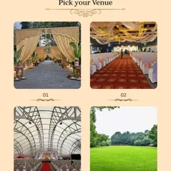 Choosing the right venue is the first step. We can help you find the perfect location for your event, whether it's a grand convention hall, an elegant outdoor lawn, or a beautiful resort.