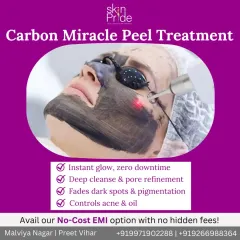The Carbon Miracle Peel offers an instant glow with zero downtime. It deeply cleanses, refines pores, and fades dark spots, making it a client favorite before events.
