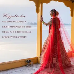 Wrapped in love and standing against a breathtaking view, the bride shines as the perfect blend of beauty and serenity. This traditional red Tarun Tahiliani lehenga was chosen to create a timeless and powerful bridal statement.