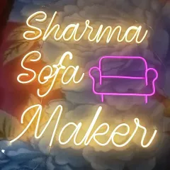 I also create custom neon signs for businesses. This LED neon sign was made for "Sharma Sofa Maker" and includes their business name and a custom logo, perfect for storefronts or offices.