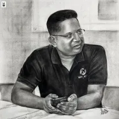 This charcoal drawing was a commissioned piece. My goal was to create a natural, candid portrait, focusing on the subtle expression and the details of the clothing and hands.