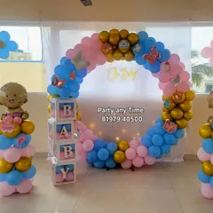 Another view of the pink and blue "Oh Baby" decoration.