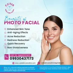 A summary of the benefits provided by our Photo Facial treatment. We list enhanced skin tone, anti-aging effects, acne and redness reduction, and quick recovery from this non-invasive procedure.