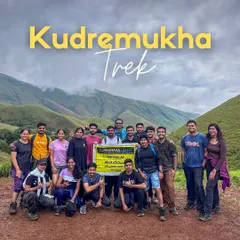 Our Kudremukha crew, tired but triumphant! We believe in teamwork and making sure everyone reaches the top together to share this incredible view.