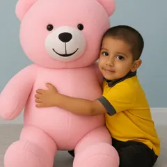 A heartwarming moment between a young guest and our adorable Pinky Teddy mascot. These interactions create magical memories.