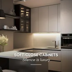 Silence is luxury, especially in the morning. This image highlights the beauty of soft-close cabinets, a standard feature in my kitchens and vanities that adds a touch of quiet sophistication to your space.