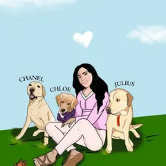This illustration shows a girl surrounded by her three beautiful dogs. It was one of the first pieces I made using just my phone, and it reminds me that art is all about the love you put into it.