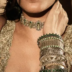 It's all about the details. A close-up of the intricate silver choker and stacked bracelets from Sangeeta Boochra, styled on Srishti Shrivastava for her dreamy sharara look.