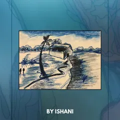 A peaceful landscape by Ishani, using different shades of blue to create a sense of distance and atmosphere.