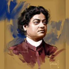 A signed version of my Swami Vivekananda portrait. The expressive brushwork and my signature mark this as a completed piece of devotional art honoring a great spiritual leader.