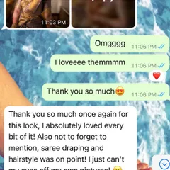 A happy client makes for a happy makeup artist. This screenshot of a client's feedback means the world to me and shows the importance of the full experience, including hair and saree draping.