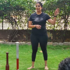 My partner Jyothi leading a session at our workshop in Bangalore. We guide our participants through each movement to make sure they learn the correct form safely.