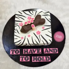 A cake that's all about what's "to have and to hold." This is another one of my popular adult-themed designs, perfect for a bachelorette party with a wild side and a great sense of humor.