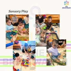 Our sensory play stations are designed for curious hands and minds. Toddlers explore different textures like water beads, pasta, and grass, which helps build new pathways in the brain.