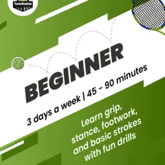 Our Beginner program is perfect for those new to the game. In 45 to 90 minute sessions three days a week, you will learn the fundamentals of grip, stance, footwork, and basic strokes through fun drills.