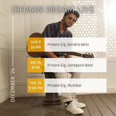 A look at my schedule for December, filled with private gigs across Mumbai. I'm always ready to bring music to your special events.