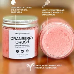 Our Cranberry Crush body polish is perfect for those who love a sweet, fruity scent. Like all our polishes, it's a 2-in-1 formula that exfoliates with sugar and cleanses with a rich lather.