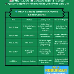 Our Arduino Summer Camp is a 4-week journey into the world of coding and creation. This planner for Week 1 covers Arduino basics, LCDs, LEDs, and traffic light systems.