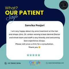 We are thrilled to receive this review from Sanvika Poojari about her acne treatment. She highlights Dr. Omkar Warang's expertise and the friendly, welcoming experience at our clinic. Thank you for your trust.