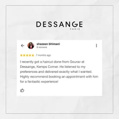 A happy client review praising a haircut from Gourav at our Kemps Corner location for his listening skills and fantastic results.