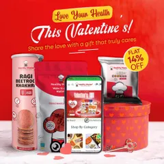 This Valentine's Day, share the love with a gift that truly cares for the heart. Our special hampers with Ragi Beetroot Khakhra and Millet Cookies are a sweet and healthy way to celebrate.