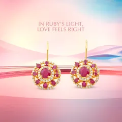In ruby's light, love feels right. Let your love shine as brilliantly as these ruby and diamond floral earrings. Crafted to perfection, they symbolize elegance and timeless beauty, perfect for celebrating moments of passion.