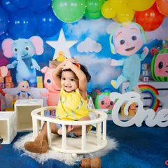 It's a Cocomelon party! For little ones who love the show, I create a colorful and fun world filled with their favorite characters for a birthday shoot they'll adore.