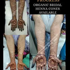 This collage shows the 12-hour stain progression of my organic henna, from the fresh paste to the developing color and the final dark result.