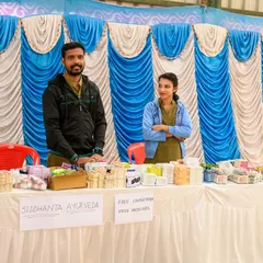 Our team at the Siddhanta Ayurveda booth during a free health camp. We were there to offer free consultations and distribute medicines, making Ayurvedic care accessible to all.