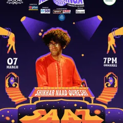 The poster for percussionist Shikhar Naad Qureshi, showcasing the diverse range of classical talent we booked for the event.