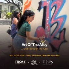 We're bringing the Art of the Alley to New Delhi. This promotional image invites you to join our graffiti workshop, where you can learn the history of the art form and try your hand at spray painting.