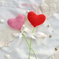 Two of our best-selling crochet heart stems, one in pink and one in red. At just ₹249 each, they are a sweet and affordable gift.
