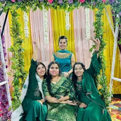 The bride tribe having a blast on the decorated Mehendi swing. Creating fun, interactive spots ensures that the celebration is full of laughter and great photos.