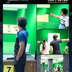 A collage showing various moments from the qualification rounds of our Air Pistol Challenge. The event brings together a diverse group of shooters, all aiming for a spot in the finals.