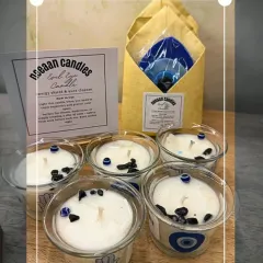 My Evil Eye candles are designed to be your personal energy shield. I craft them with protective elements like black tourmaline and evil eye beads to guard your space from negativity.