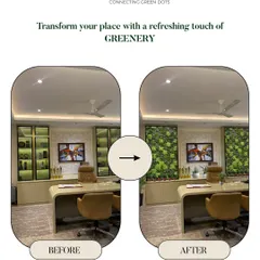 A before-and-after look at an office transformation. By adding artificial green panels to the cabinetry, I was able to bring color and life to the workspace, making it feel more vibrant and less sterile.