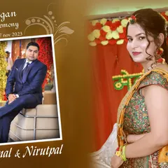 An example of our custom photo album design for a Sagan ceremony, combining a formal portrait with a candid shot. We provide complete album design services to preserve your memories beautifully.