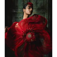 A striking image from the Vaishali S campaign. The garment, shaped like a giant red flower, is the clear focus. My lighting and composition are designed to highlight the incredible craftsmanship of the couture piece.