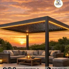 Imagine ending your day here. This rafters pergola, enhanced with integrated LED lighting, creates a warm and inviting ambiance as the sun sets, turning your terrace into a magical space for evening relaxation.