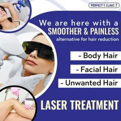 Our laser treatment is a versatile and painless alternative for reducing unwanted body hair, facial hair, and hair in other areas. This graphic showcases the different areas we can treat, including underarms, face, and legs.