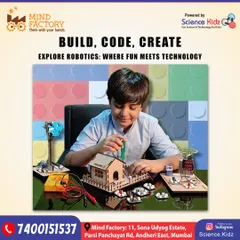 Build, Code, Create. Our philosophy is to make learning an active process. This poster for our Andheri center captures the essence of our hands-on approach where fun meets technology.