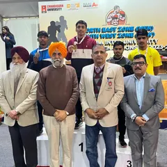 On top of the podium. Krishan Thakran receiving his Gold medal at the All India Inter-University Boxing Championship.