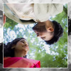 An artistic black and white collage with an inverted perspective, adding a creative and modern touch to this couple's engagement photos.