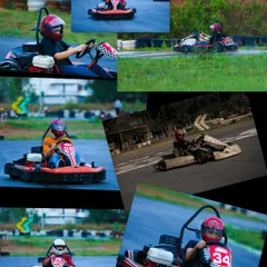 A collage of moments from the track. This is what it's all about: fast karts, high energy, and full-throttle fun.