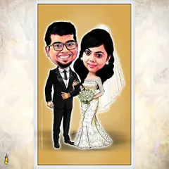 A perfect gift for an anniversary or a unique wedding invitation. I created this full-body digital caricature for a lovely couple, capturing their wedding day look with a classic suit and a beautiful white gown.
